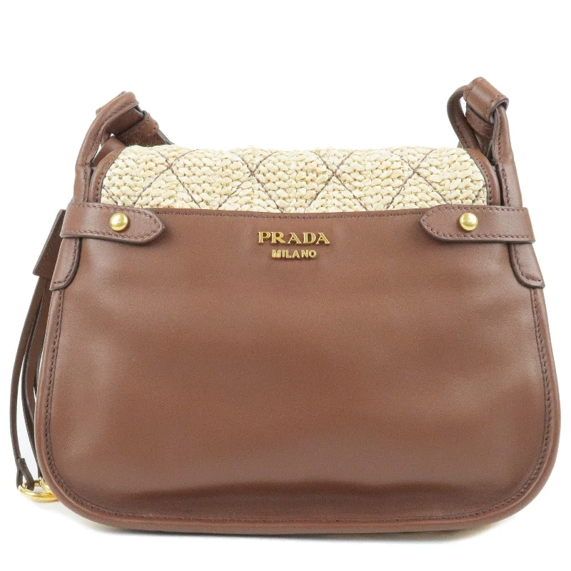 Prada handbags with a perforated leather detail for a unique and breathable designPRADA Corsaire Straw Leather Shoulder Bag Beige Brown 1BD050