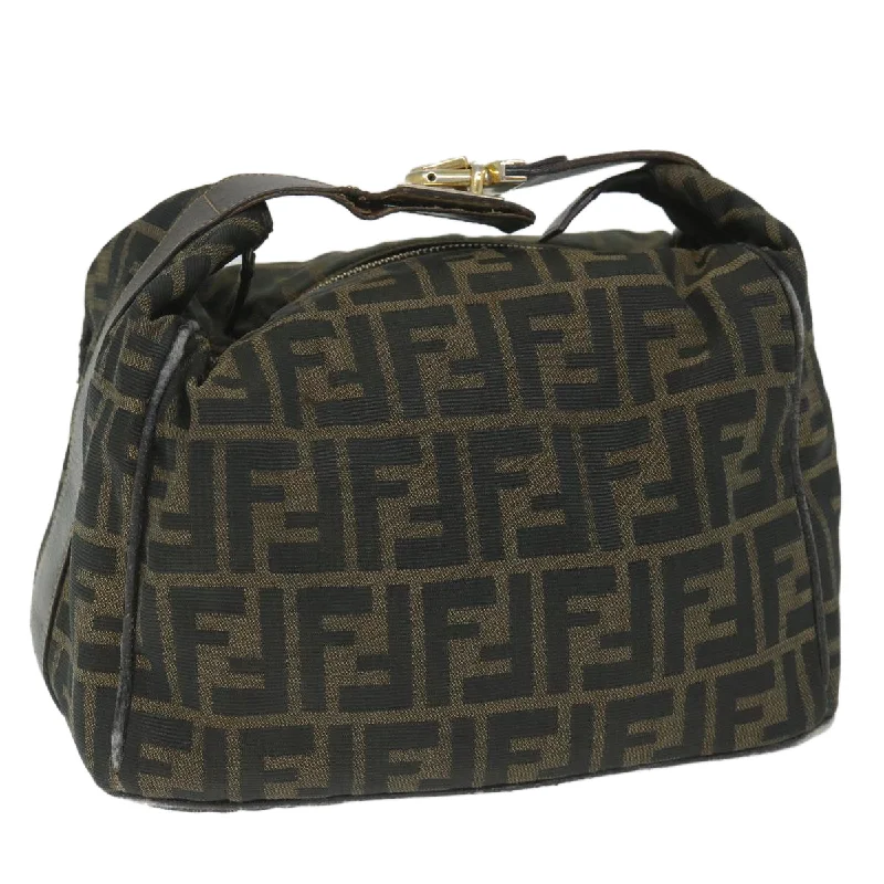 Fendi bags with a chain - link trim and a leather body for a modern and edgy lookFENDI Zucca Canvas Vanity Cosmetic Pouch Black Brown  56386