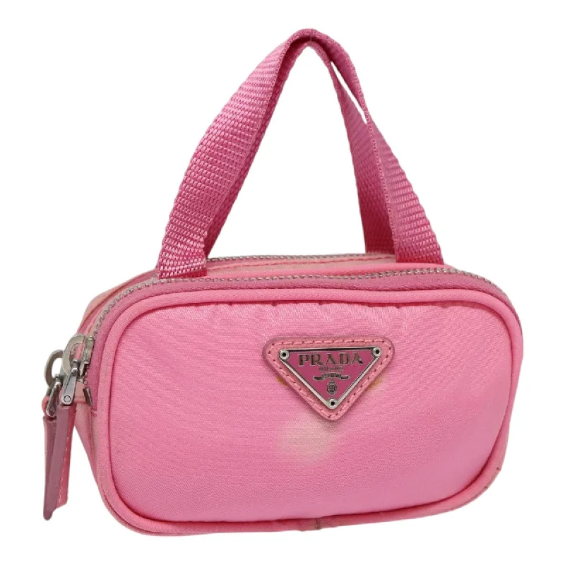 Prada handbags with a patent - leather finish for a shiny and sophisticated appearancePRADA Mini Hand Bag Nylon Pink Silver Auth 88185