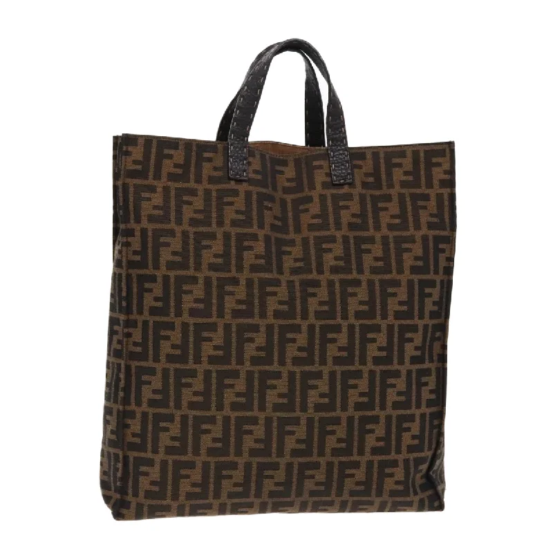 Fendi tote bags with a thermal - insulated pocket for keeping drinks hot or coldFENDI Zucca Canvas Tote Bag Brown Black  am7065