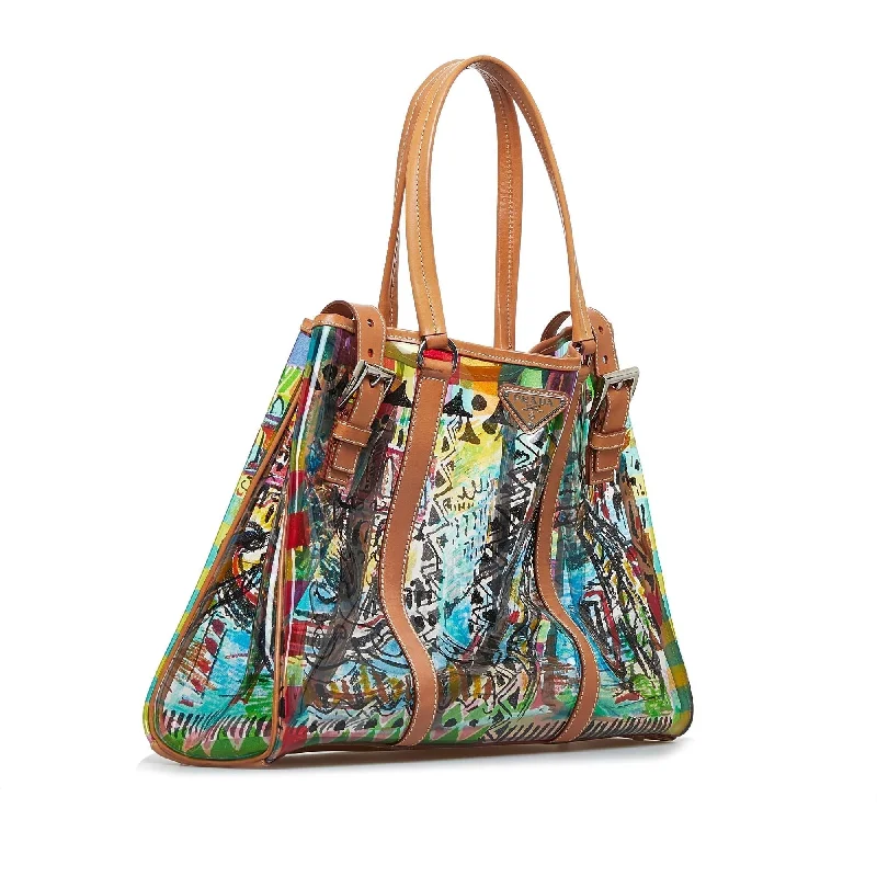 Prada handbags with a beaded trim for a touch of glamour and elegancePrada Transparent Venice Graffiti Tote (SHG-xOpa9U)