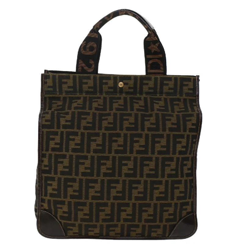 Fendi bags with a detachable mirror inside for quick touch - ups and groomingFENDI Zucca Canvas Tote Bag Black Brown  ep938