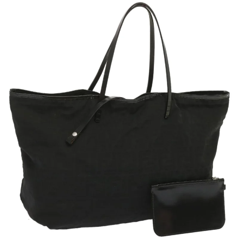 Fendi bags with a voice - activated pocket opener for a high - tech convenienceFENDI Zucca Canvas Tote Bag Black  hk1174