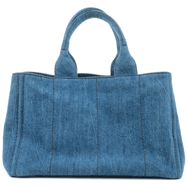 Prada Cahier bags with a monogram - embossed leather surfacePRADA Logo Canapa Denim Tote Bag Hand Bag Blue B1877B