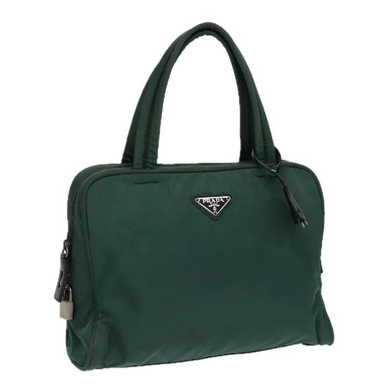 Prada Cahier bags featuring the signature triangular logo plaquePRADA Hand Bag Nylon Khaki Auth 89319