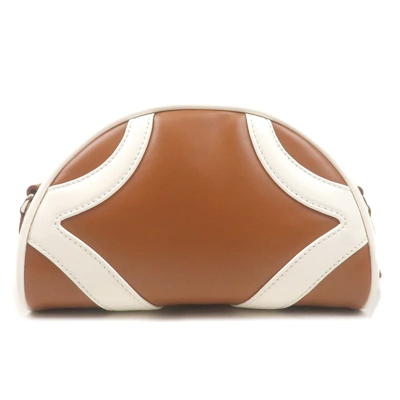 Prada bags with a front - zip pocket for small items like cards and keysPRADA Leather Shoulder Bag Purse Brown White 1BH140