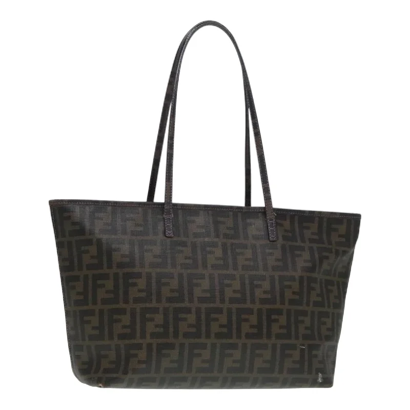 Fendi Peekaboo bags with a classic two - compartment design for organized storageFENDI Zucca Canvas Tote Bag Brown Black Silver  ep5784