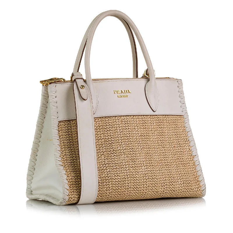 Ladies Prada Galleria bags with gold - toned hardware for a luxurious touchPrada Raffia Paradigme Satchel IXn4CG