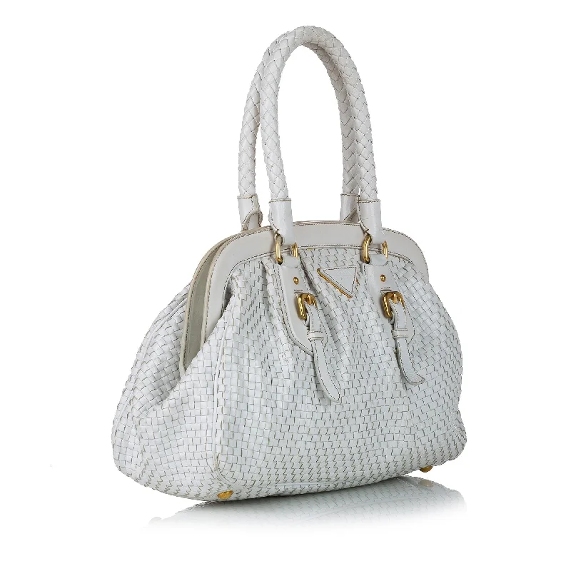 Prada bags with a front - zip pocket for small items like cards and keysPrada Madras Frame Handbag 29285