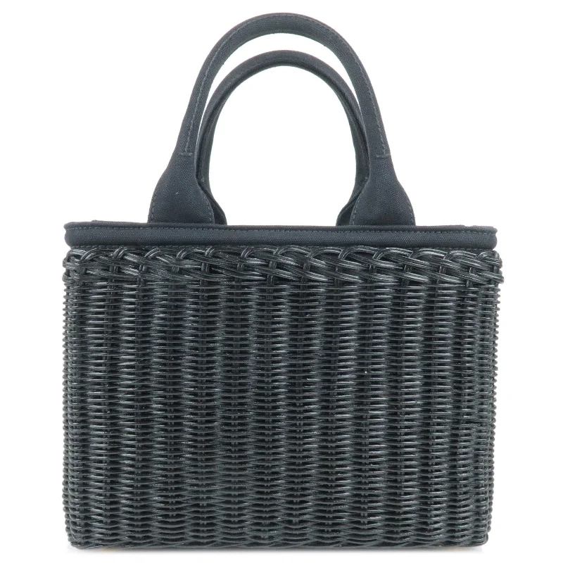 Ladies Prada Galleria bags with a textured leather surface for a more tactile lookPRADA Wicker Canvas 2Way Basket Bag Hand Bag Nero Black 1BG835