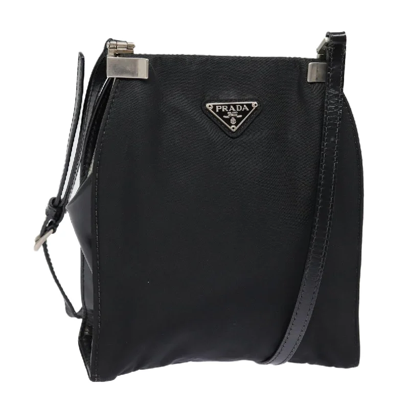 Ladies Prada shoulder bags with a single - handle design for simplicityPRADA Shoulder Bag Nylon Black Silver Auth bs17672