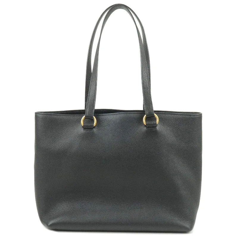 Ladies Prada shoulder bags with a wide - width strap for enhanced comfortPRADA Logo Leather Tote Bag Shoulder Bag NERO Black 1BG100