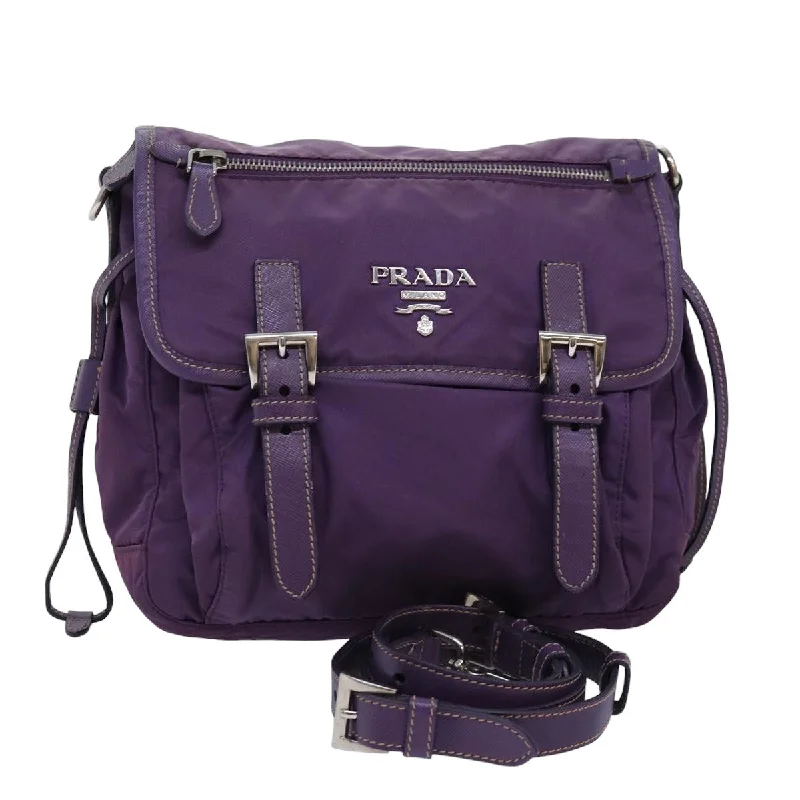 Prada tote bags with a double - handle and shoulder - strap option for easy usePRADA Shoulder Bag Nylon Purple Auth yk12728