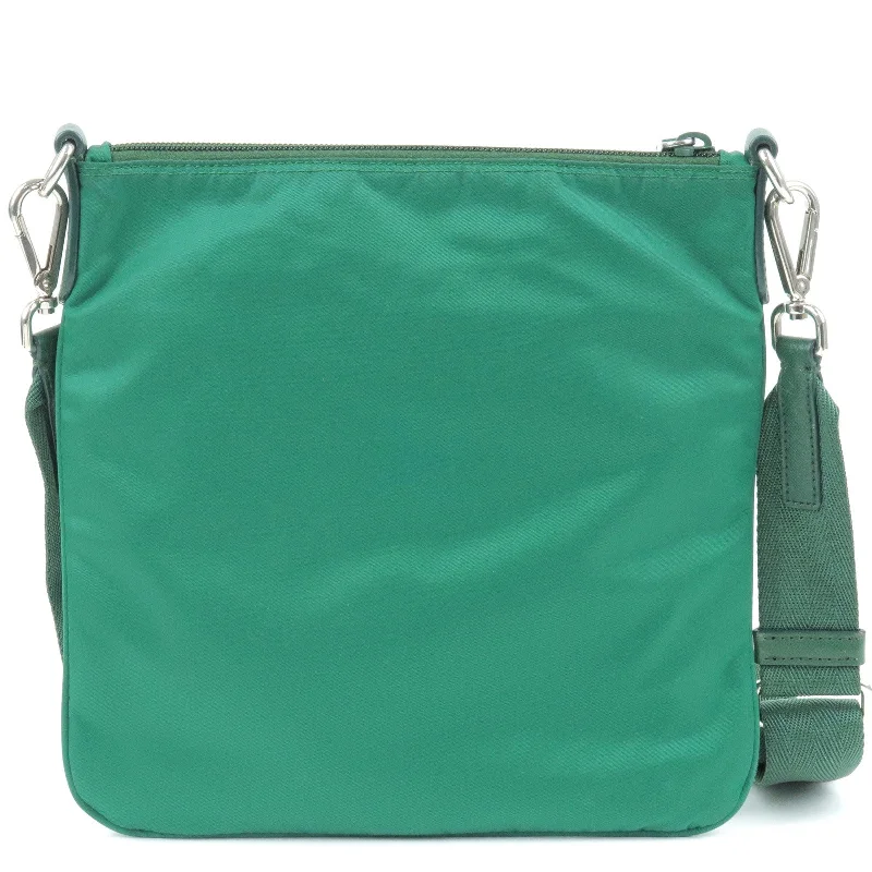 Prada handbags with a beaded trim for a touch of glamour and elegancePRADA Logo Nylon Leather Shoulder Bag OLEANDRO Green BT0716