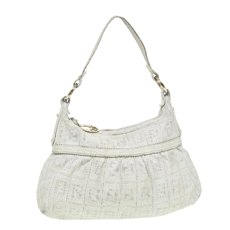 Ladies Fendi shoulder bags with a hidden magnetic pocket for discreet storageFENDI Zucca Canvas Shoulder Bag White  bs15784