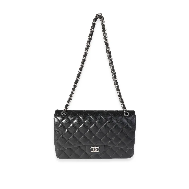 Chanel bags with leather and tweed combinationsCHANEL Black Quilted Lambskin Jumbo Classic Double Flap Bag