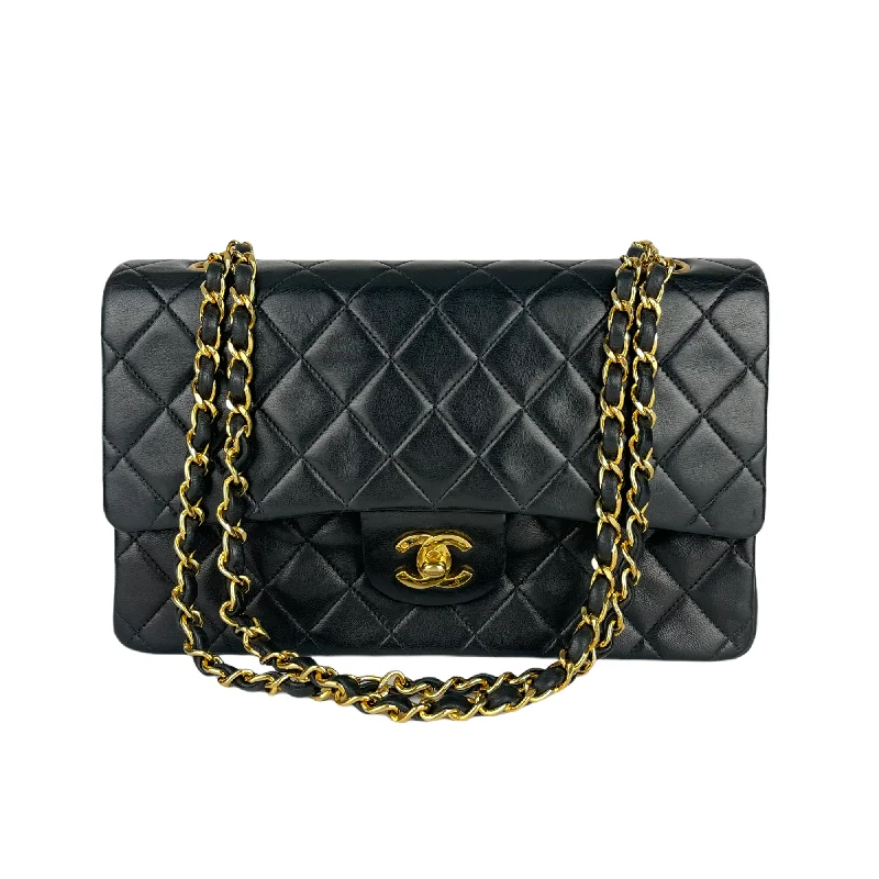 Chanel bags with intricate metal hardwareVintage Lambskin Double Flap M/L with GHW In black