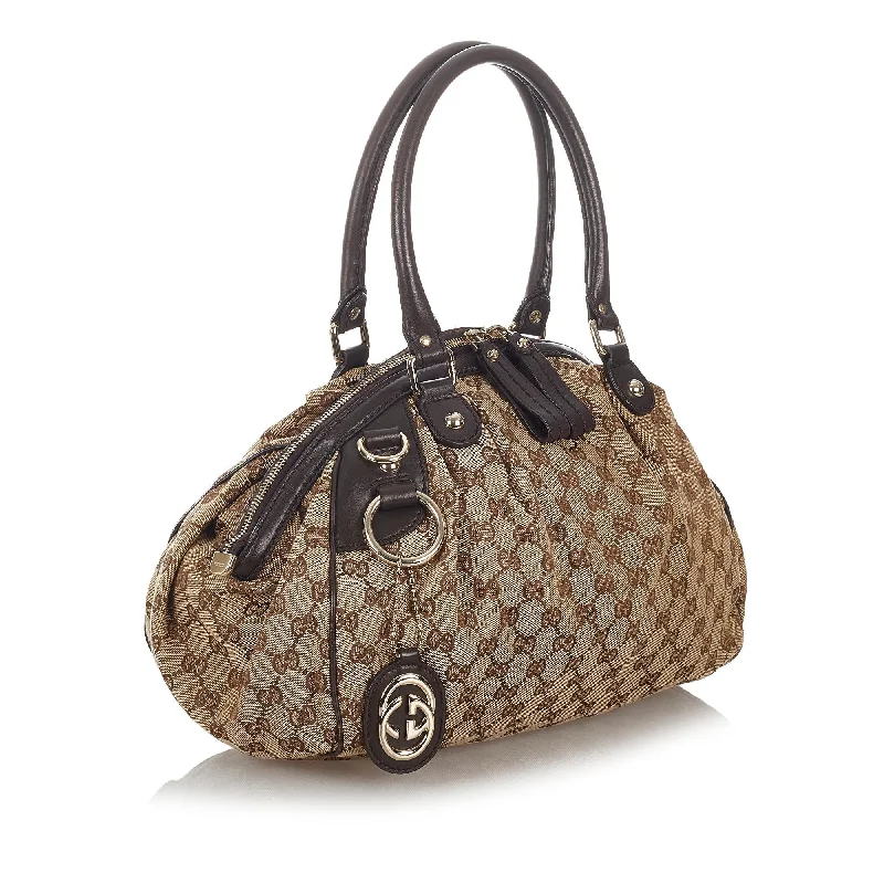 Women Gucci Sylvie bags with a leather - wrapped handleGucci GG Canvas Sukey Satchel (26724)