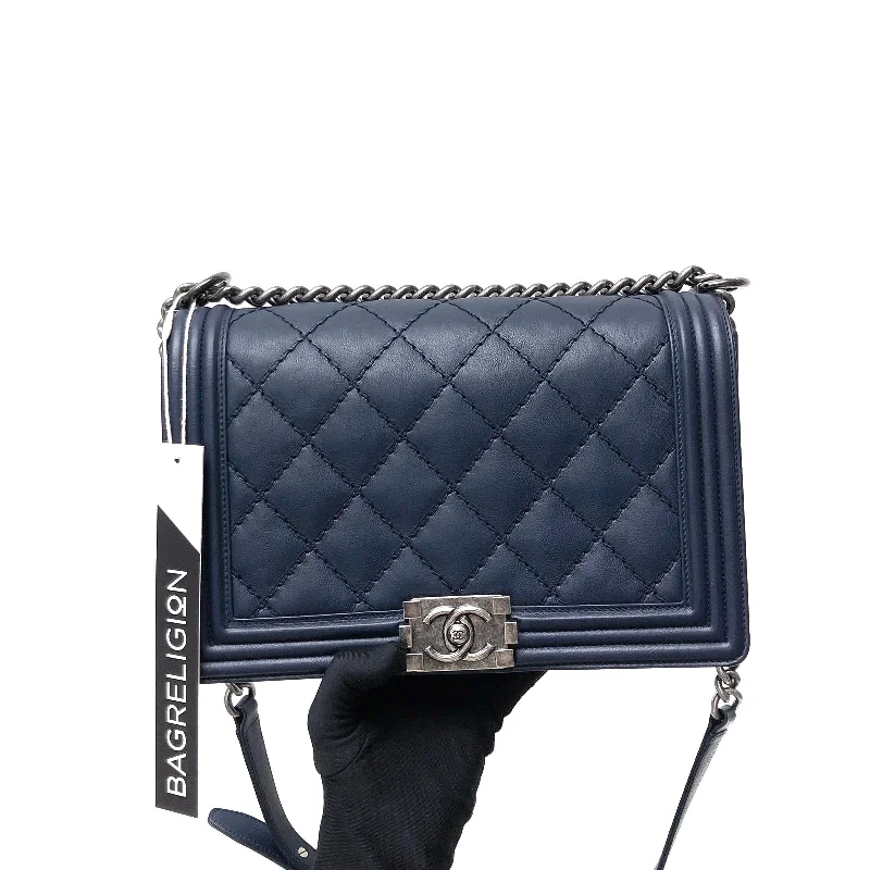 Chanel Colorful Handbag for Spring OutfitsNew Medium Blue Le Stitch Boy Quilted Calfskin Leather with RHW