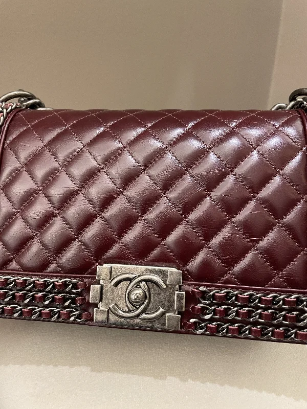 Chanel bags for women with minimalist styleChanel Quilted Old Medium Chained Boy Bag Burgundy Aged Calfskin