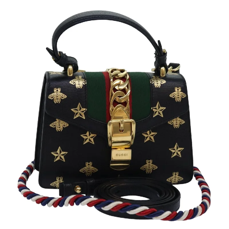 Gucci tote bags for women with a spacious interiorGUCCI Web Sherry Line Silvi Hand Bag Leather Black Red Green 470270 ar12097