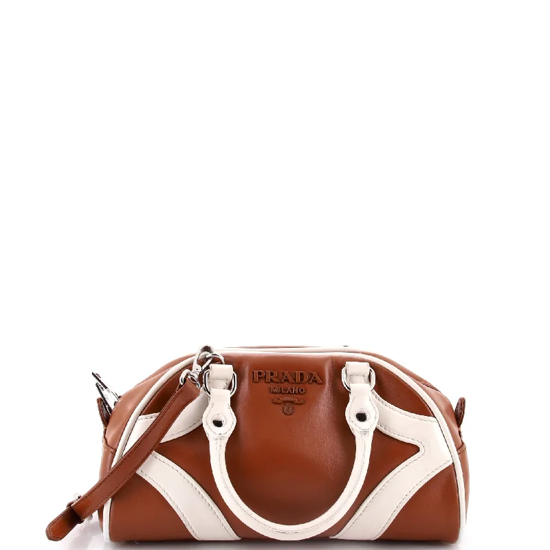 Prada handbags with a metal - framed clasp for durability and styleBowling Convertible Handle Bag Leather Small