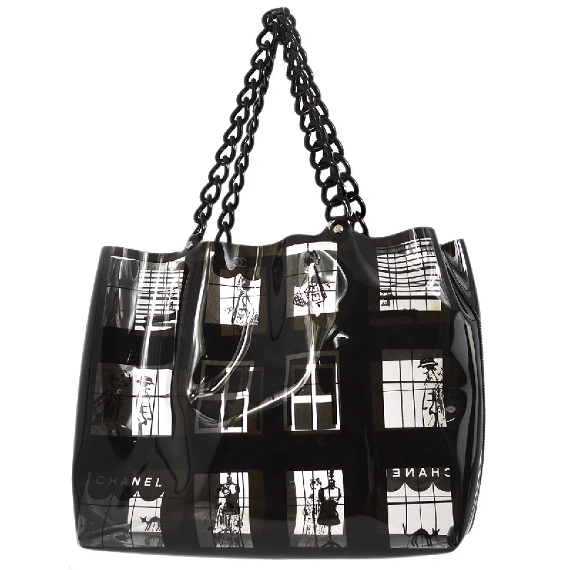 Chanel bags with intricate metal hardwareChanel Black Vinyl Window Tote Handbag