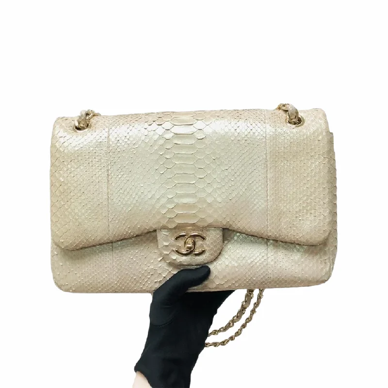 Chanel bags for women with a taste for high fashionJumbo Double Flap in Pearl Python Leather with Light Gold Hardware