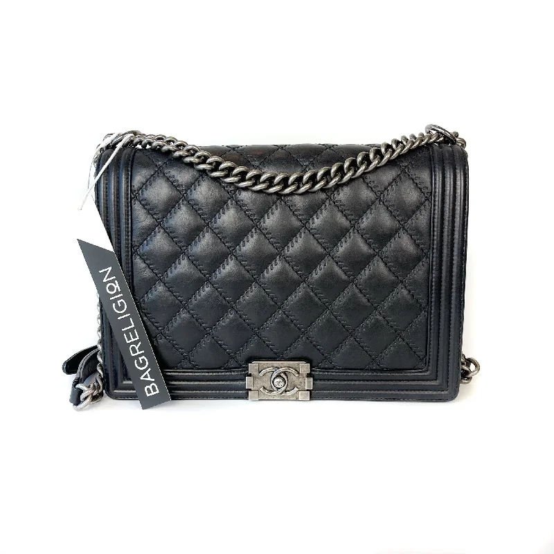 Chanel Quilted Leather Shoulder Bag for FashionistasLarge Black Le Boy Quilted Calfskin Leather