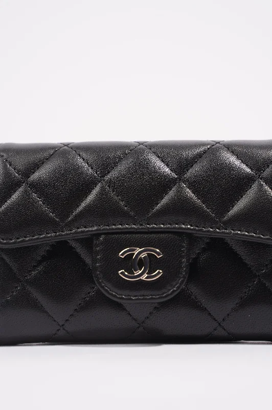 Chanel bags with leather and tweed combinationsChanel Womens Lambskin Quilted Flap Card Holder Black Leather