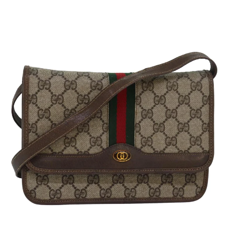 Gucci Marmont bags for women with quilted leather exteriorsGUCCI GG Supreme Web Sherry Line Shoulder Bag PVC Leather Beige Red 81049