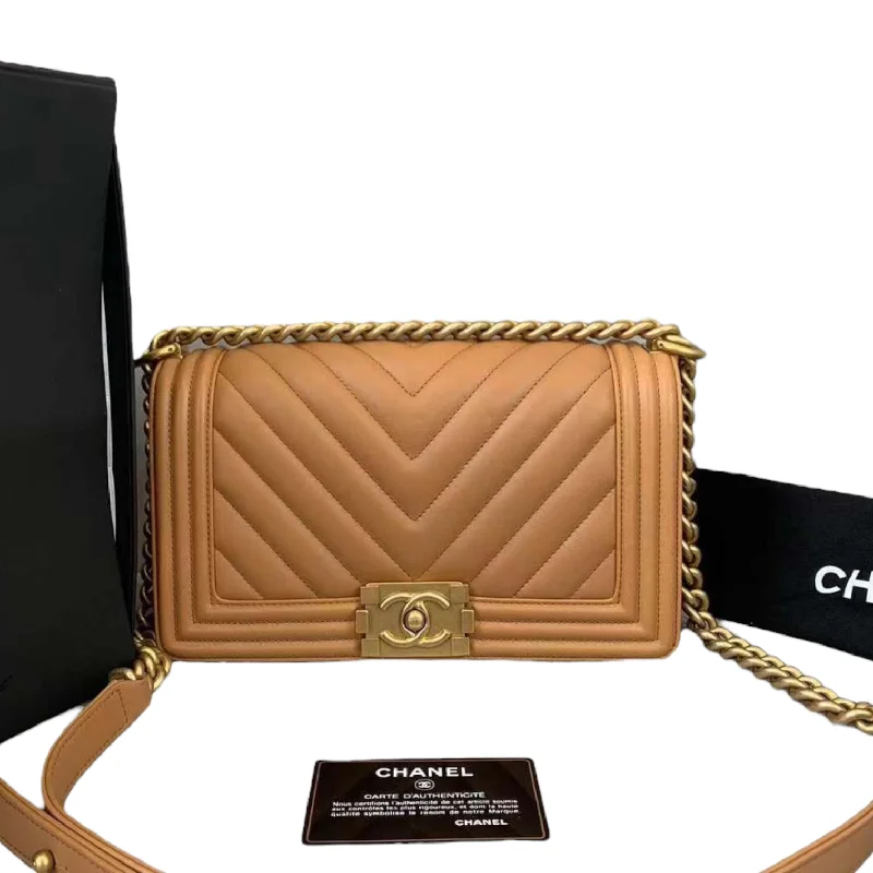 Chanel bags for those who value investment piecesBoy Old Medium Caramel Calf Chevron GHW