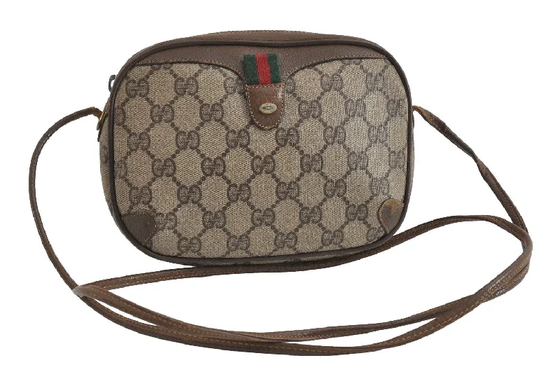 Ladies Gucci Dionysus bags with a chain - link shoulder strapAuthentic GUCCI Web Sherry Line Shoulder Bag GG PVC Leather Brown Junk 9322I