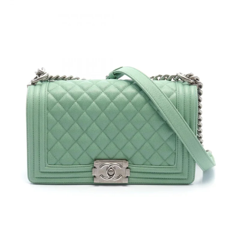 Chanel Quilted Leather Shoulder Bag for FashionistasCHANEL Boy Chanel Shoulder Bag Caviar Skin Women's Green