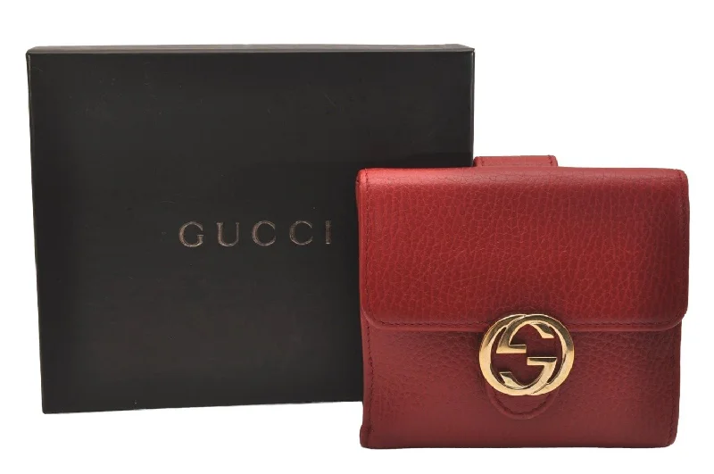 Gucci Marmont bags for women with a contrast - colored interiorAuthentic GUCCI Interlocking G Bifold Wallet Purse Leather 615525 Red Box 5208J