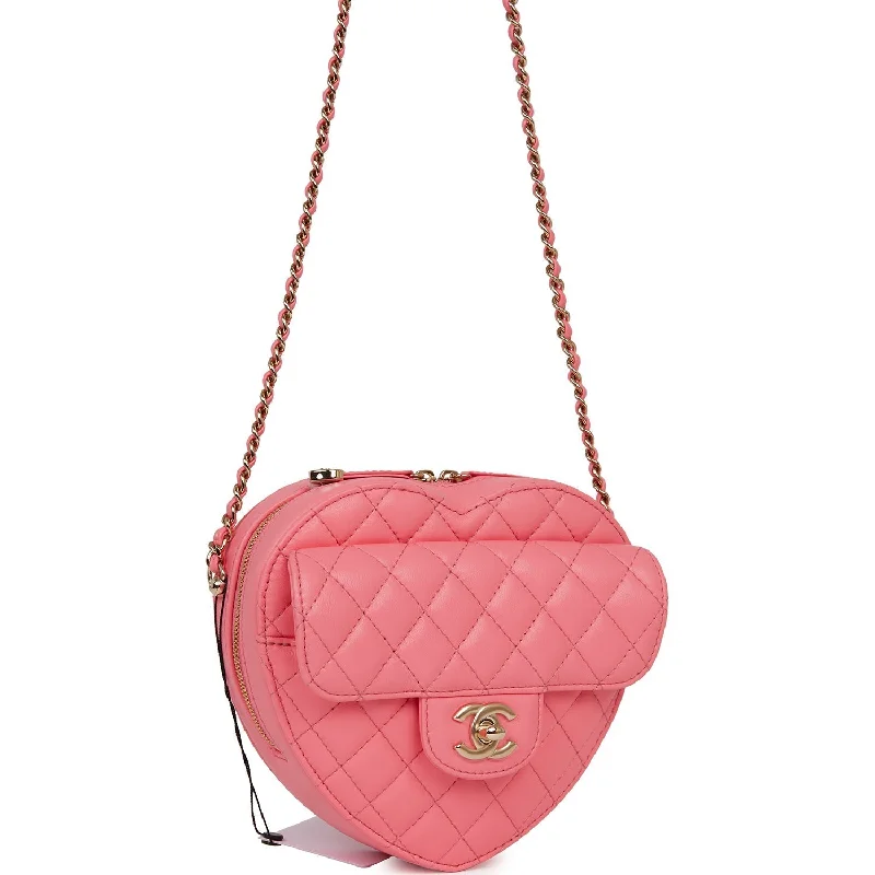 Chanel bags for the minimalist fashionChanel CC In Love Large Heart Bag Pink Lambskin Light Gold Hardware