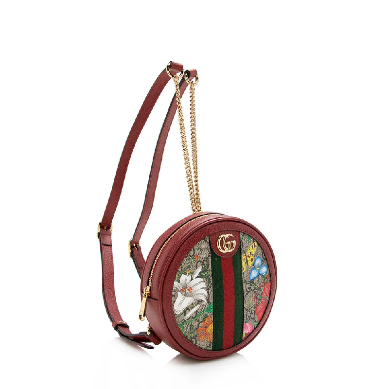 Ladies Gucci Dionysus bags in a pastel colorGucci GG Supreme Flora Ophidia Round Mini Backpack (SHF-17170)