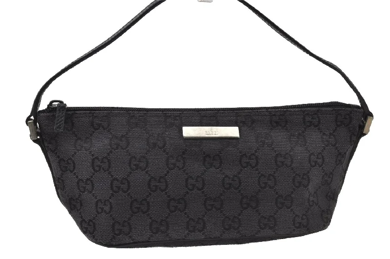 Gucci handbags for women with a patent - leather finishAuthentic GUCCI Hand Bag Pouch Purse GG Canvas Leather 0391103 Black 9189I