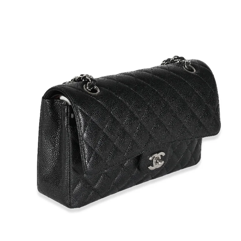 Chanel Handbag with Adjustable Strap for ComfortCHANEL Black Quilted Caviar Medium Classic Double Flap Bag