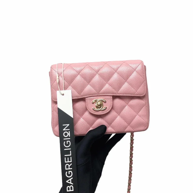 Chanel bags as wedding day accessoriesVintage Mini Square Flap Bag in Pink Quilted Caviar Leather GHW