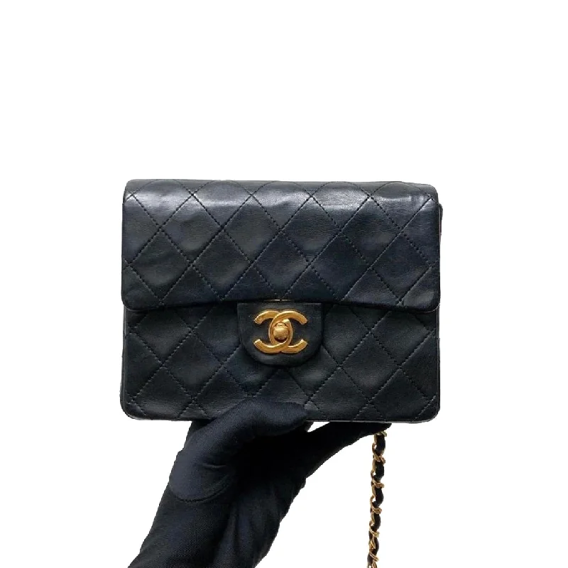 Chanel bags with intricate metal hardwareVintage Mini Square Flap Bag in Black Quilted Lambskin Leather GHW