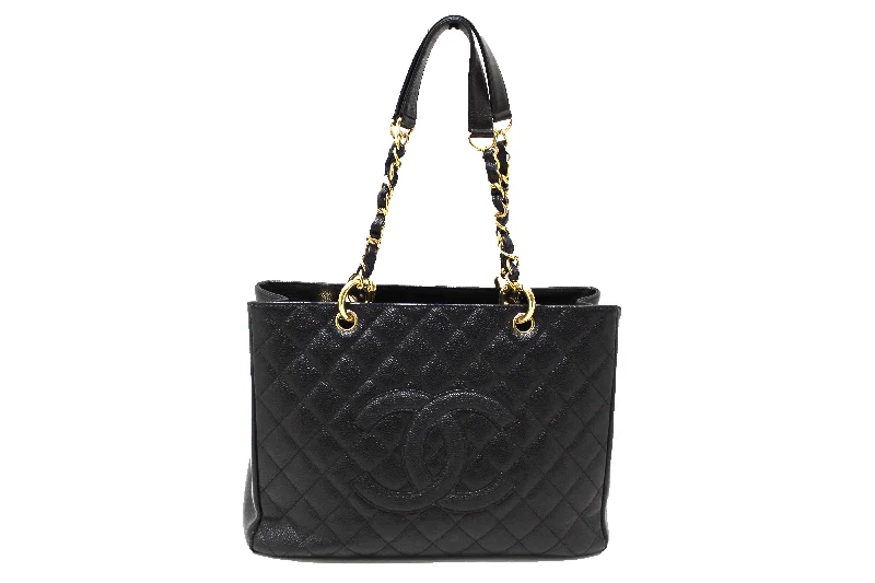 Chanel Handbag with Adjustable Strap for ComfortChanel Black Quilted Caviar Leather Grand Shopper Tote Shoulder Bag