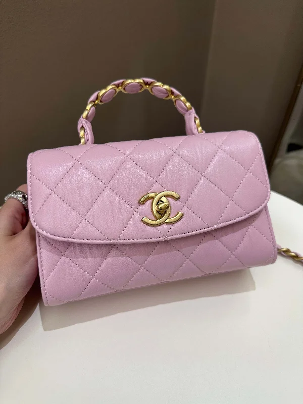 Chanel bags with exclusive seasonal designs and materialsChanel 21S Quilted Cc Wrapped Top Handle Mauve Pink Aged Calfskin