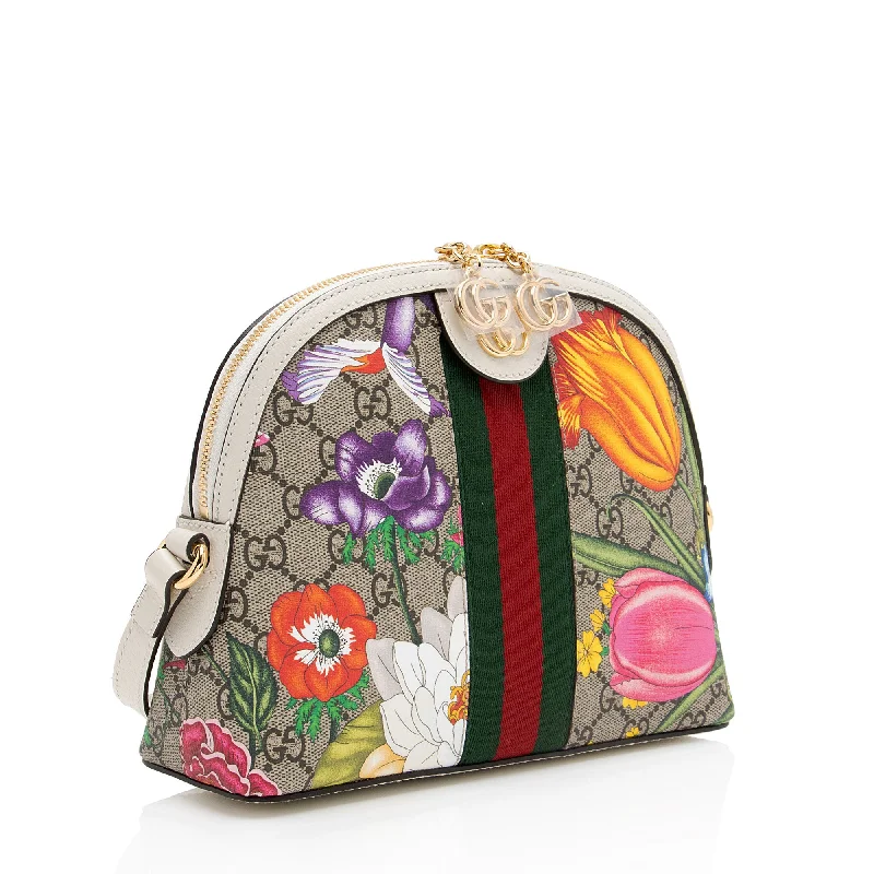 Gucci tote bags for women with a double - handle designGucci GG Supreme Flora Ophidia Dome Small Shoulder Bag (TpkXKT)