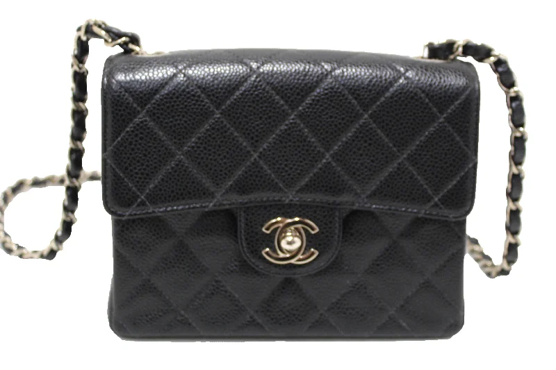 Chanel bags for women who appreciate fine craftsmanshipChanel Black Quilted Caviar Leather Square Mini Classic Flap Bag