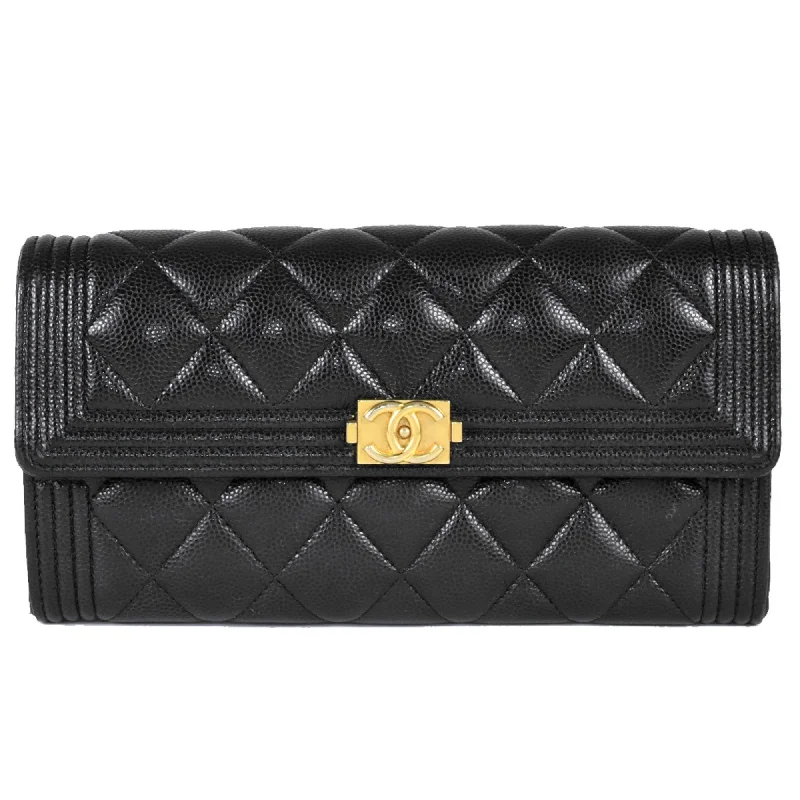 Chanel Black Handbag for Business MeetingsCHANEL Boy Chanel Long Wallet Caviar Skin Black