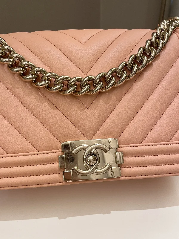 Chanel Chain Strap Handbag for Everyday UseChanel Chevron Boy Old Medium Salmon Pink Calfskin