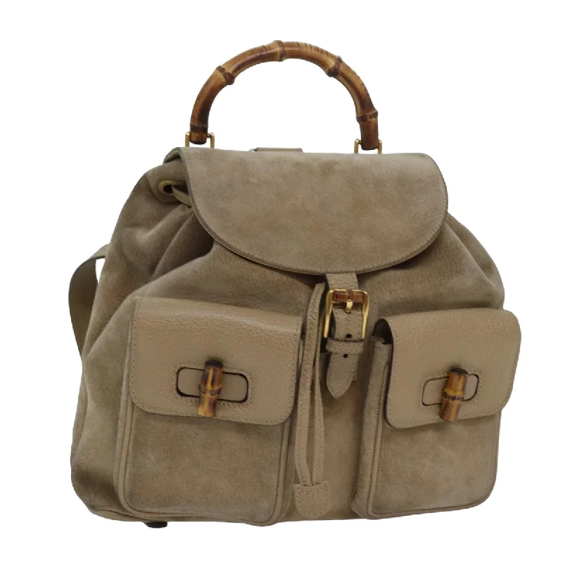 Women Gucci bags with a magnetic snap closure for easy accessGUCCI Bamboo Backpack Suede Beige 003 2058 0016 82702