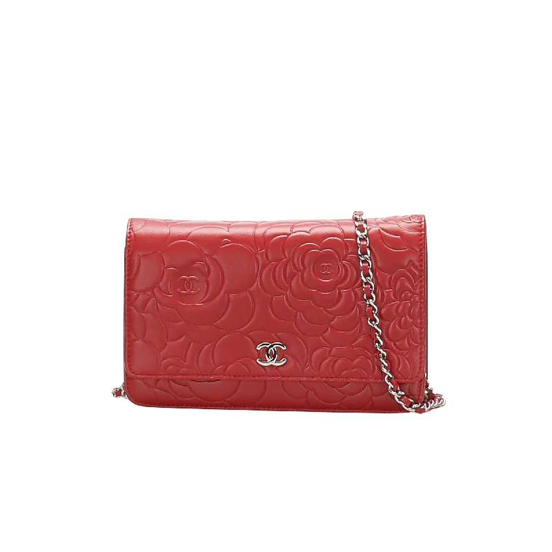 Chanel leather bags for everydCamellia Lambskin Leather Wallet on Chain Red SHW