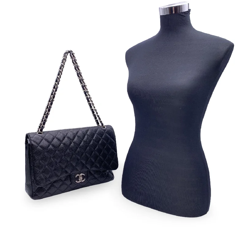 Chanel Luxury Handbag for High - End EventsCHANEL Black Quilted Caviar Maxi Timeless Classic 2.55 Double Flap Bag